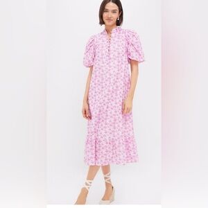 Tuckernuck Hyacinth House Pink and White Floral Mimi Midi Dress size large